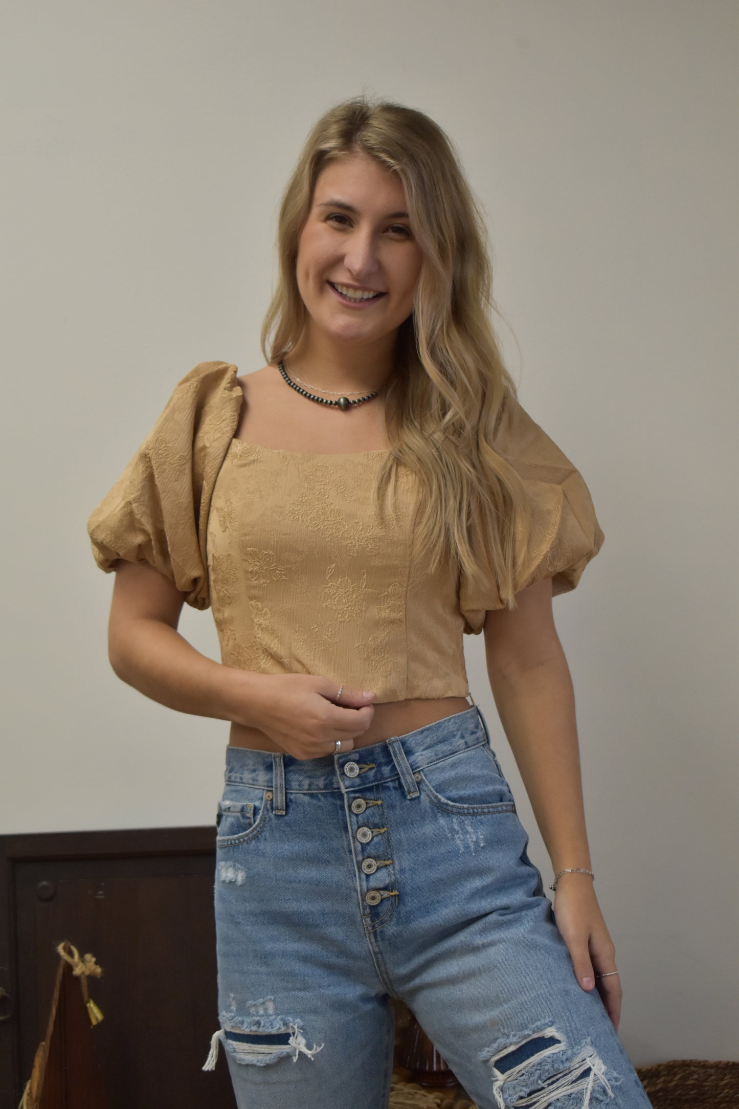 Mocha & Rose Puff-Sleeve Top