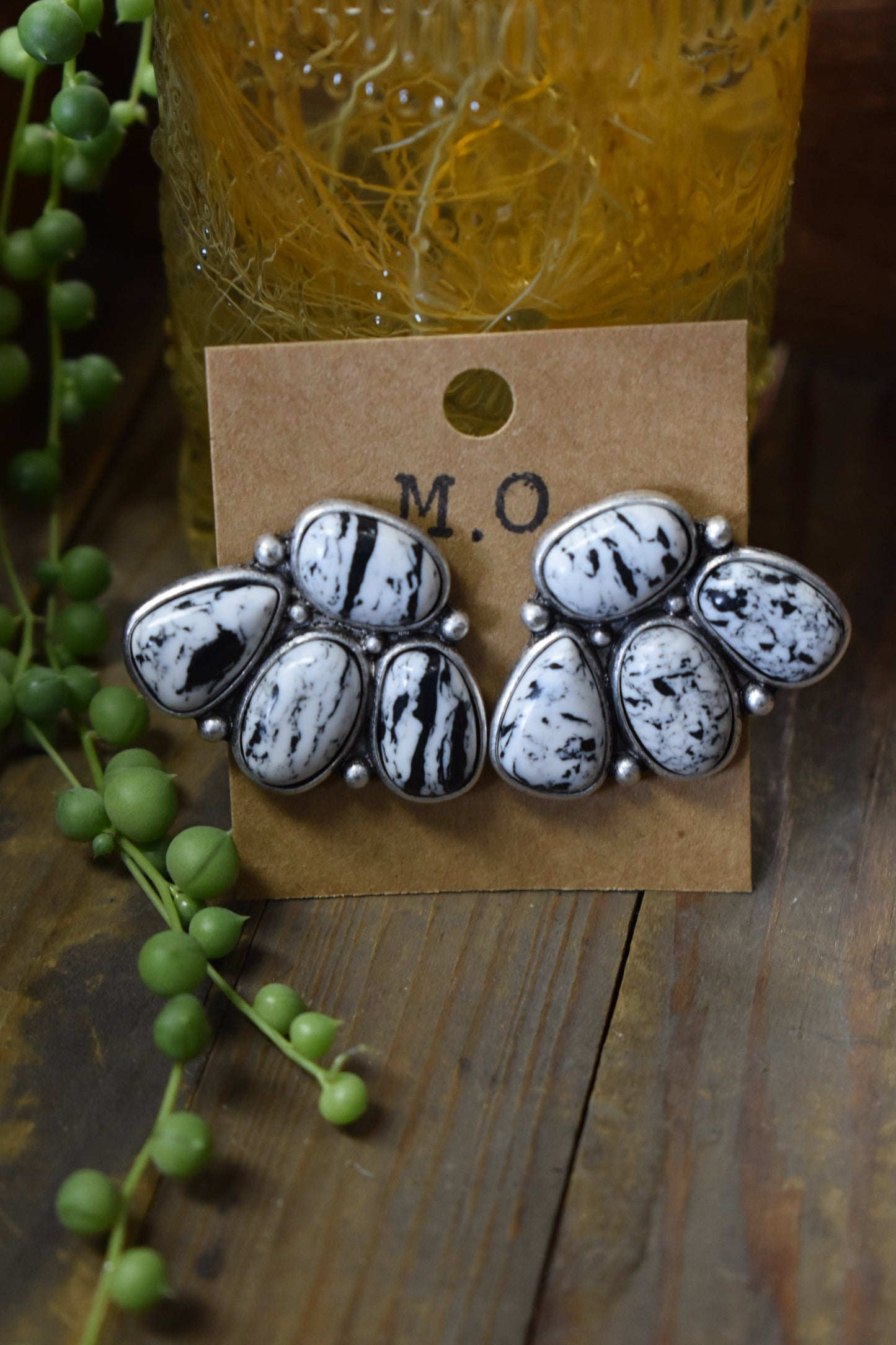 White Buffalo Cluster Earrings
