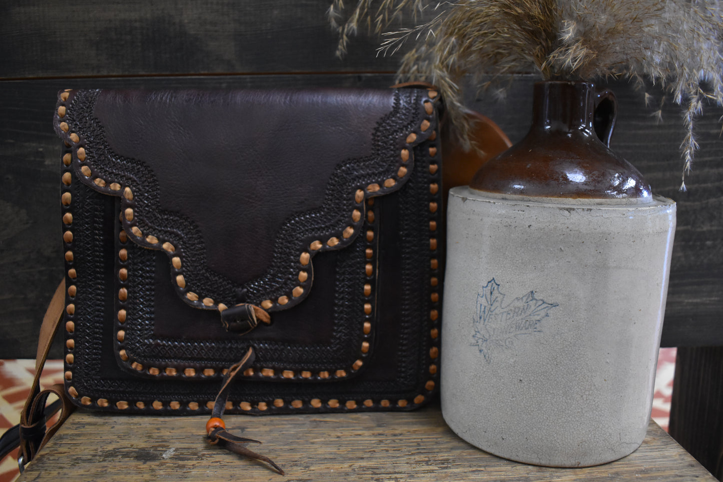 Tooled & Stitched Leather Crossbody