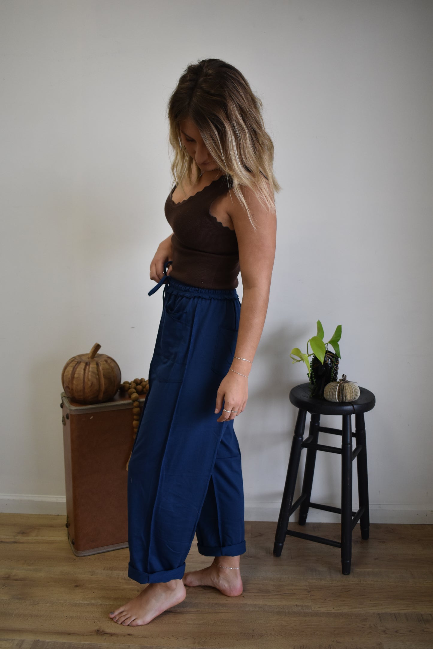 Navy Barrel Leg Joggers
