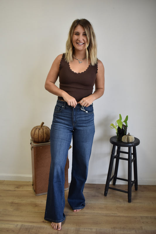 Dark Wash High Rise Trouser