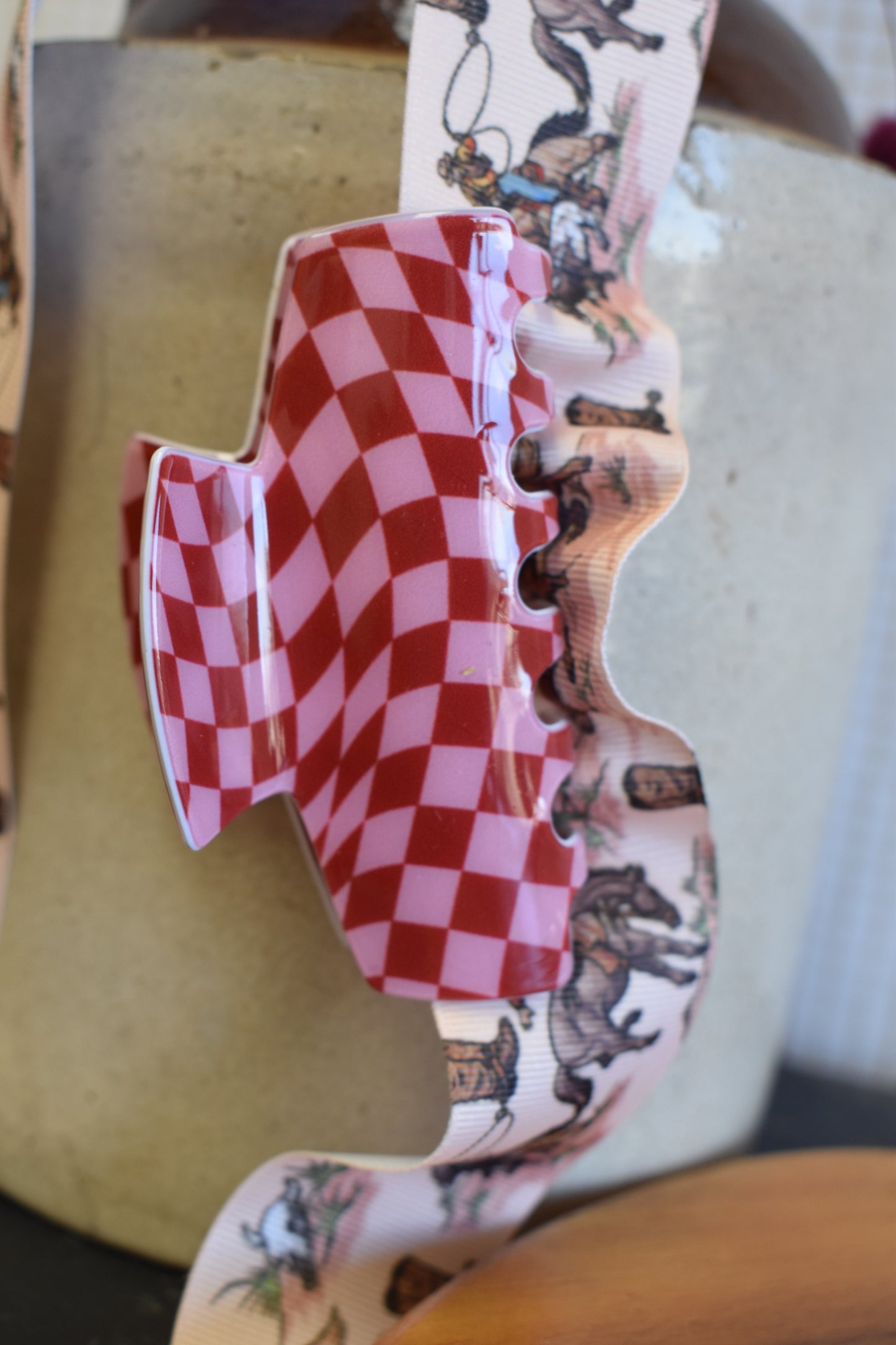 Pink & Red Checkered Hair Clip