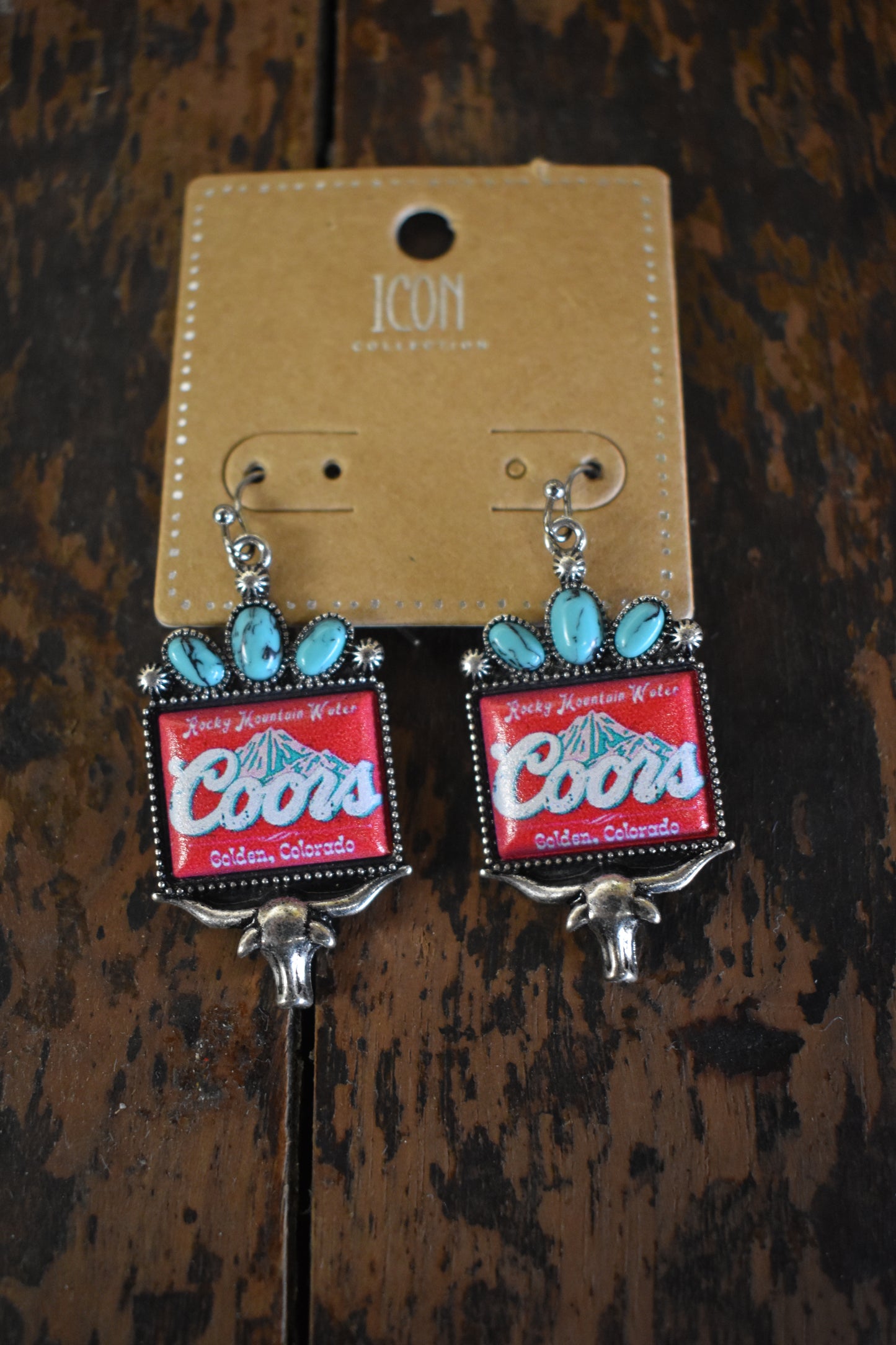 Turquoise Longhorn Coors Earrings