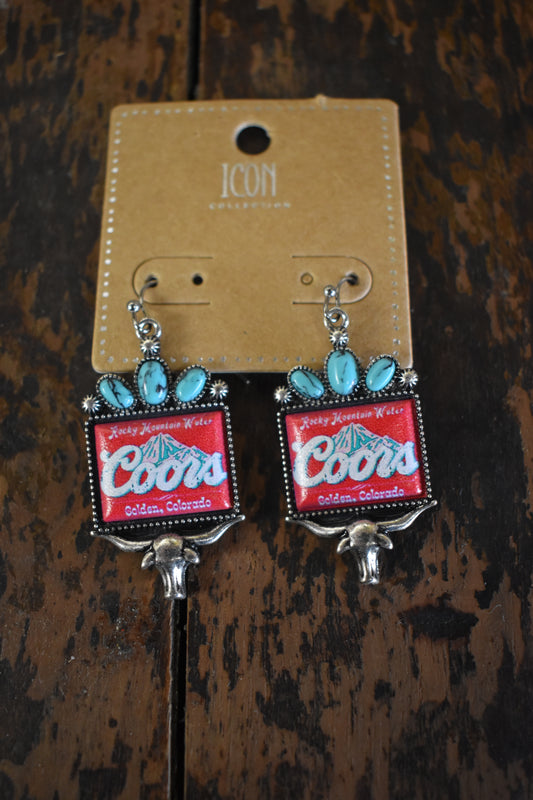 Turquoise Longhorn Coors Earrings