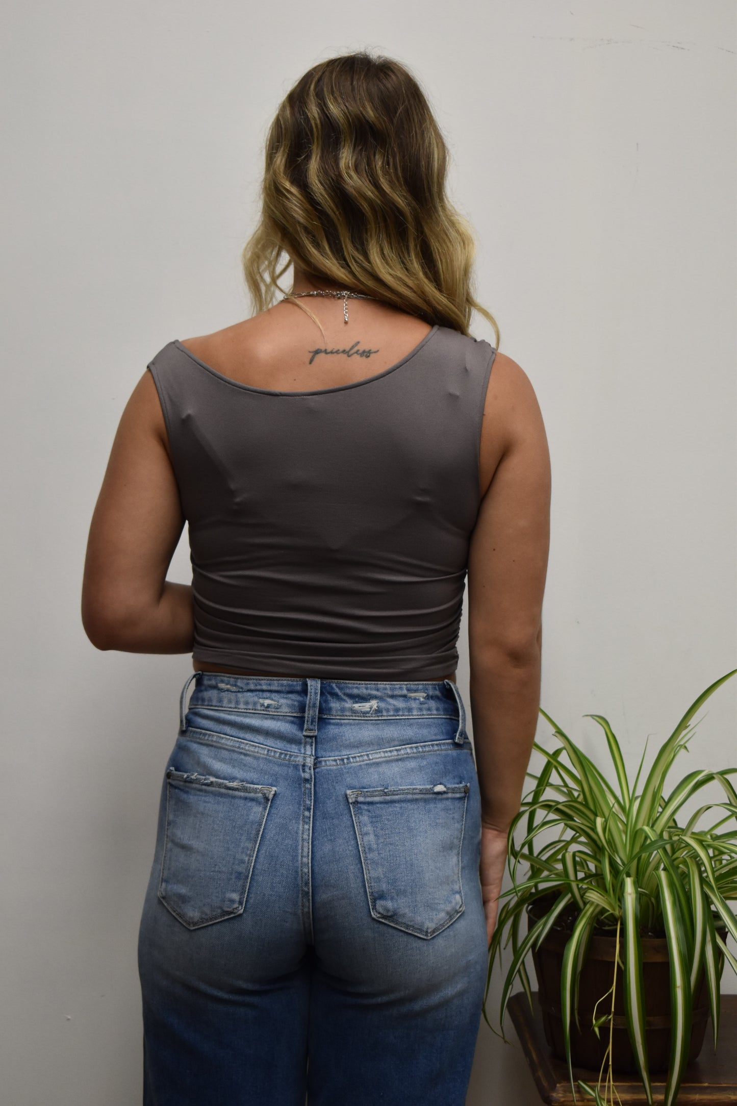 Sleeveless Asymmetric Neck Top