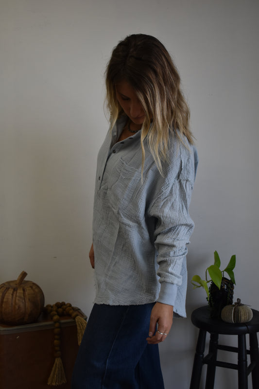 Slate Gauze Quarter Button Blouse