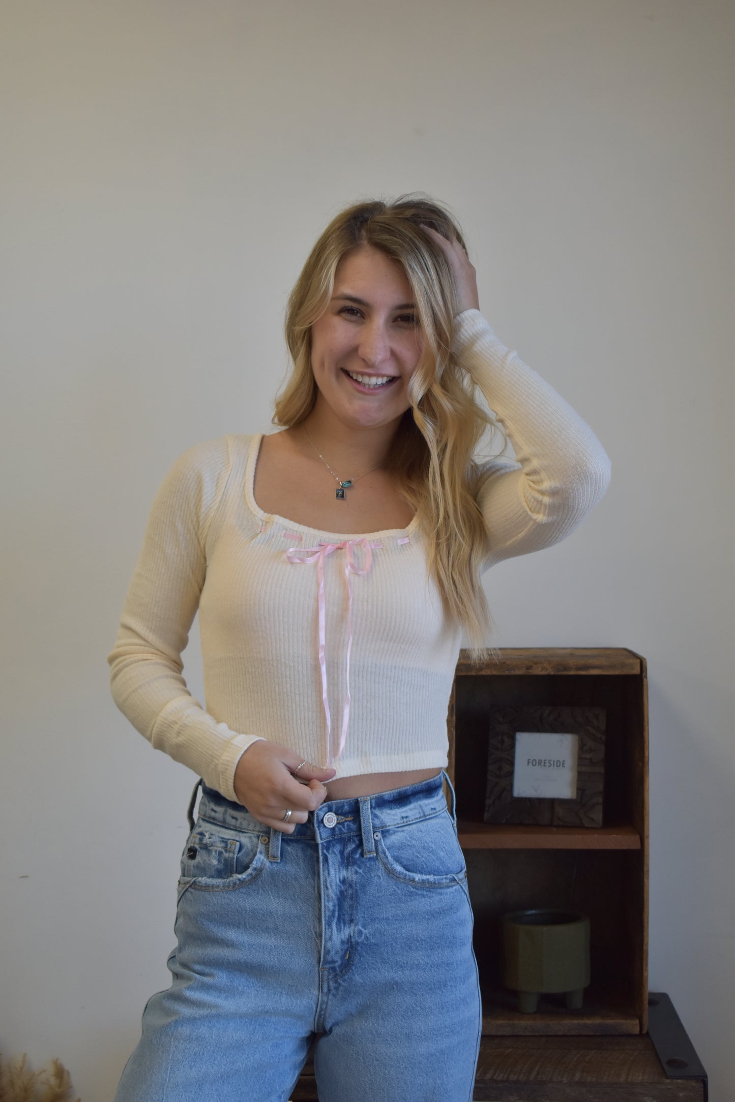Cream Ribbon Long Sleeve