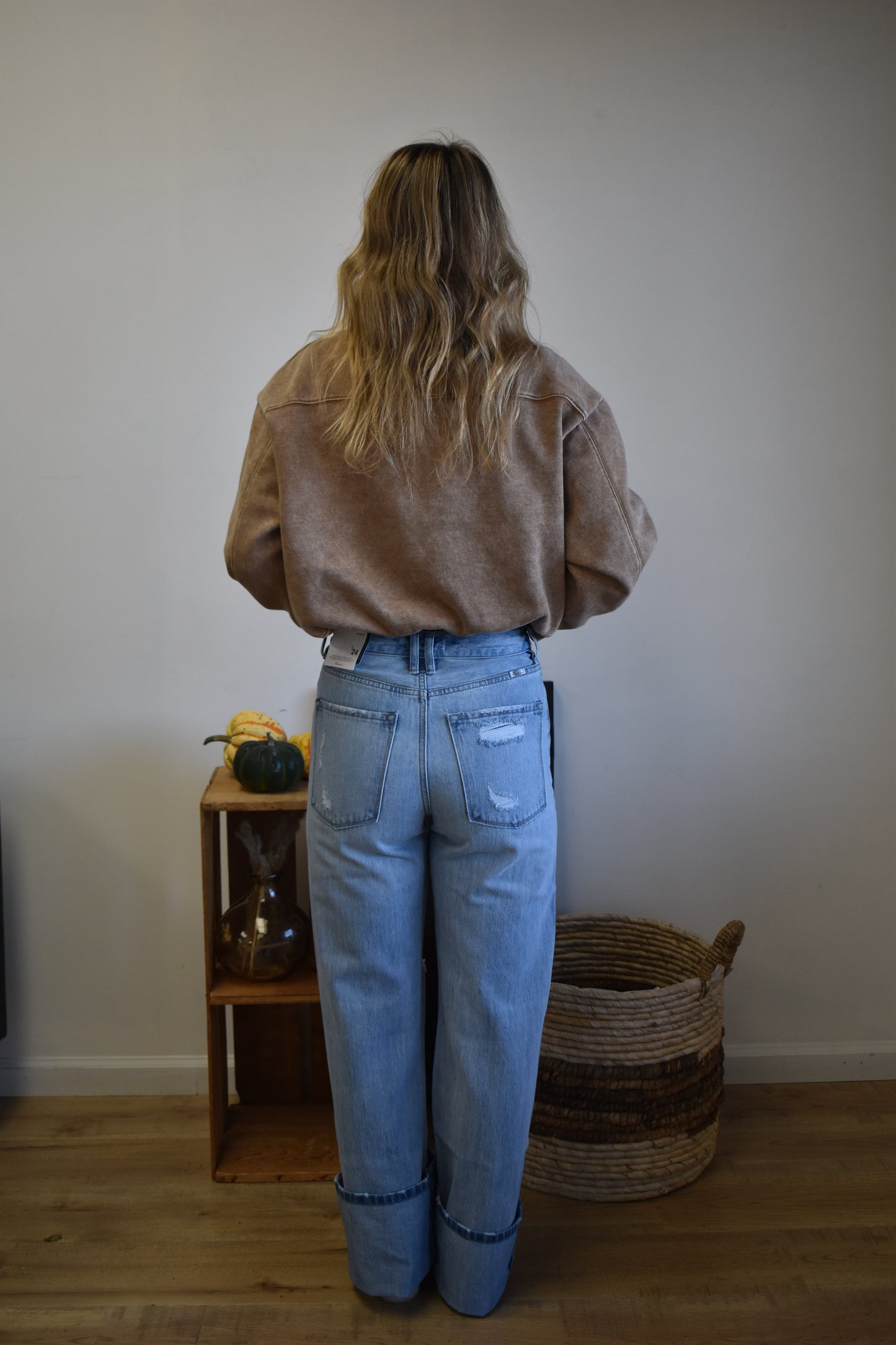 Light Wash Distressed Trousers