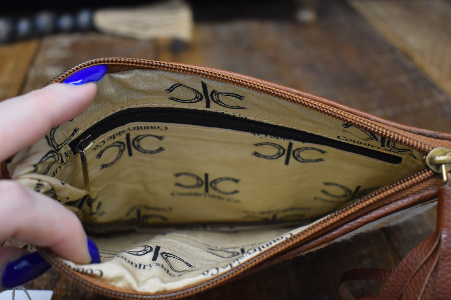 Checkered Cowhide Wristlet Bag