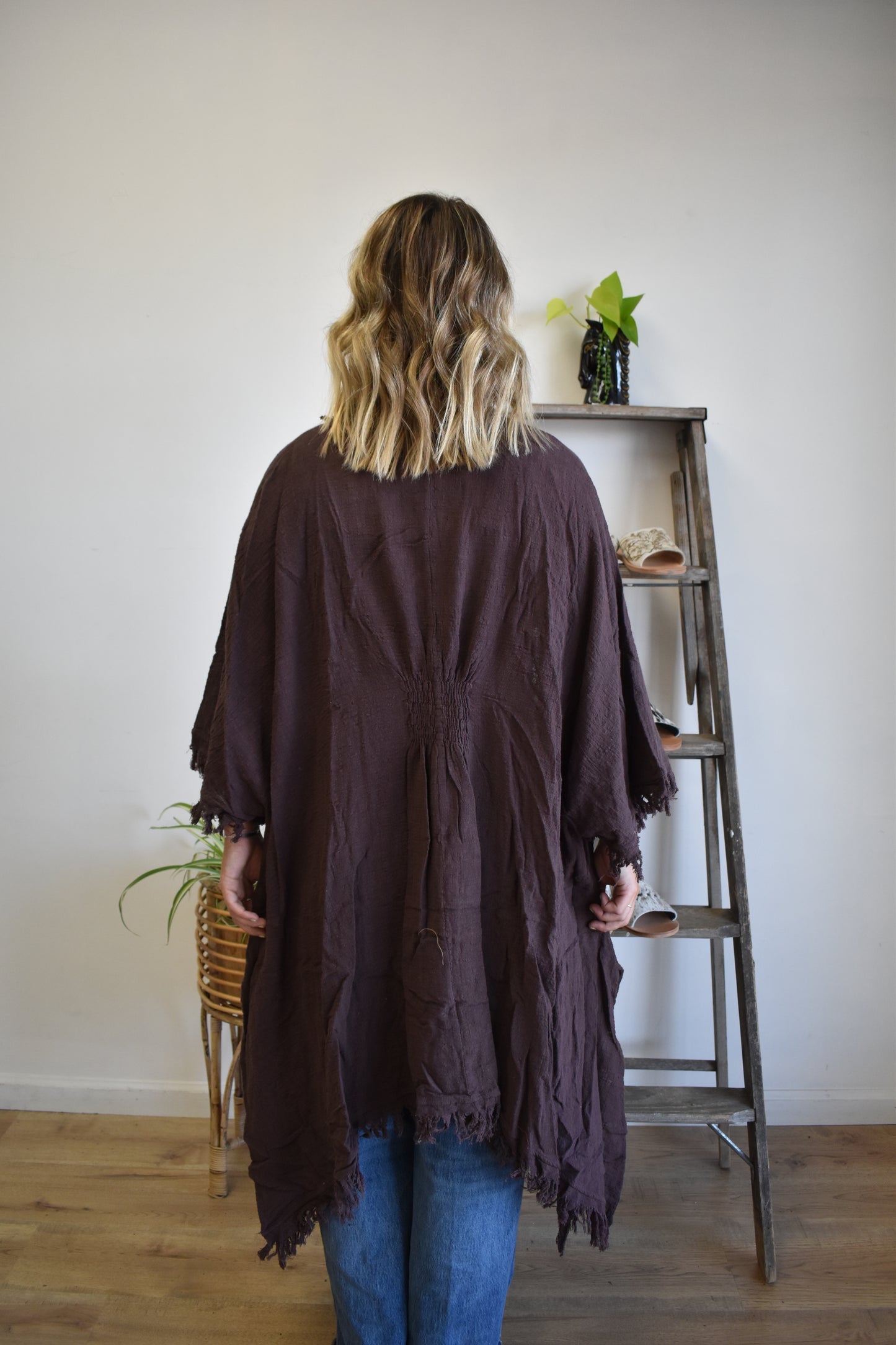 Maroon Fringe Trim Long Cardigan