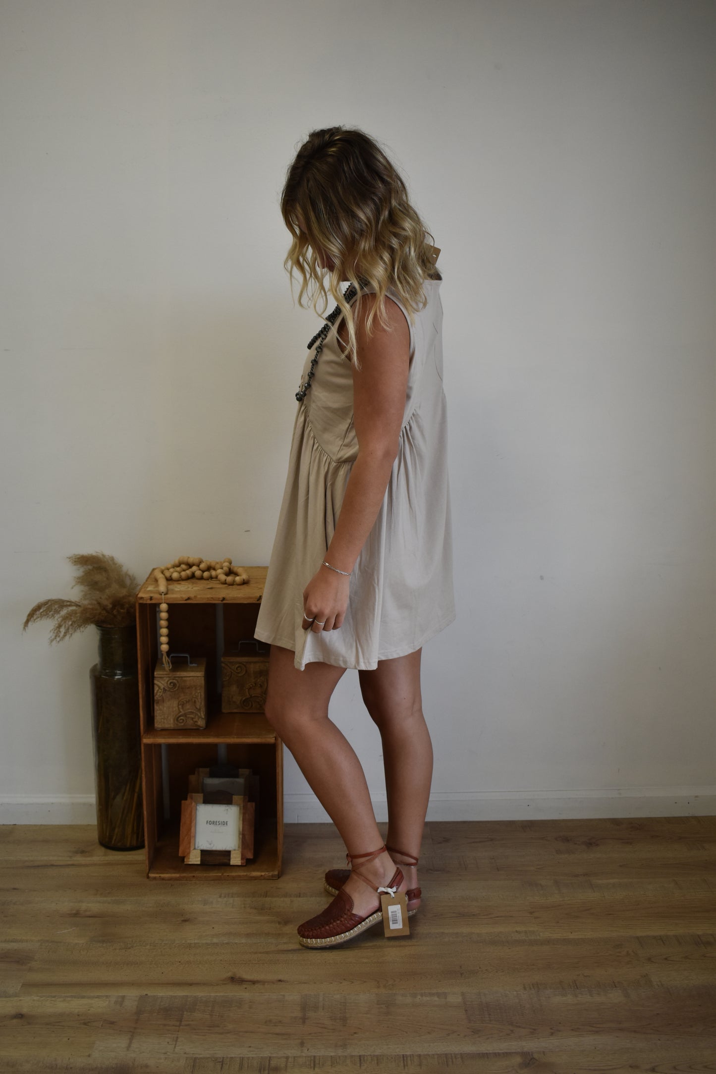 Apricot Linen Ruched Dress