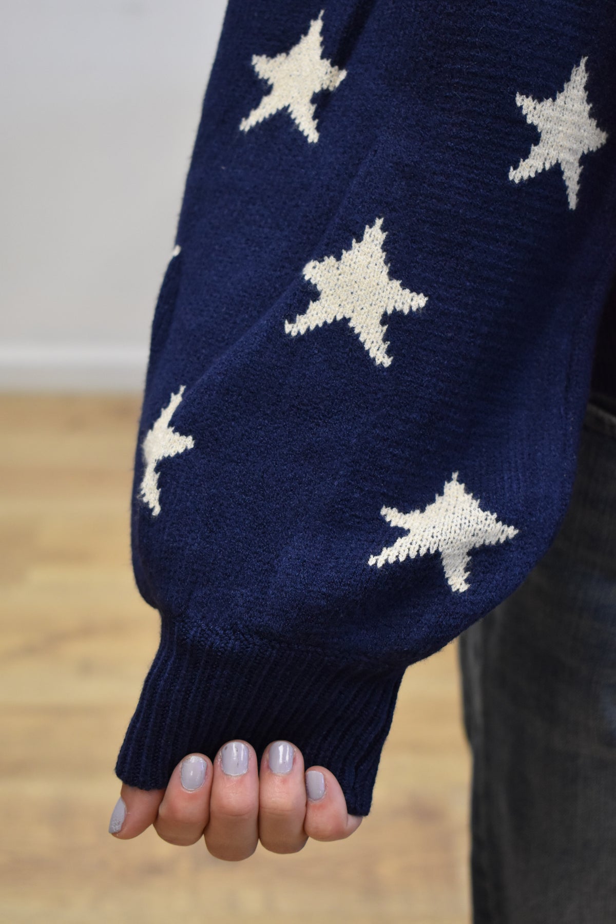 Navy Blue Star Sleeve Sweater
