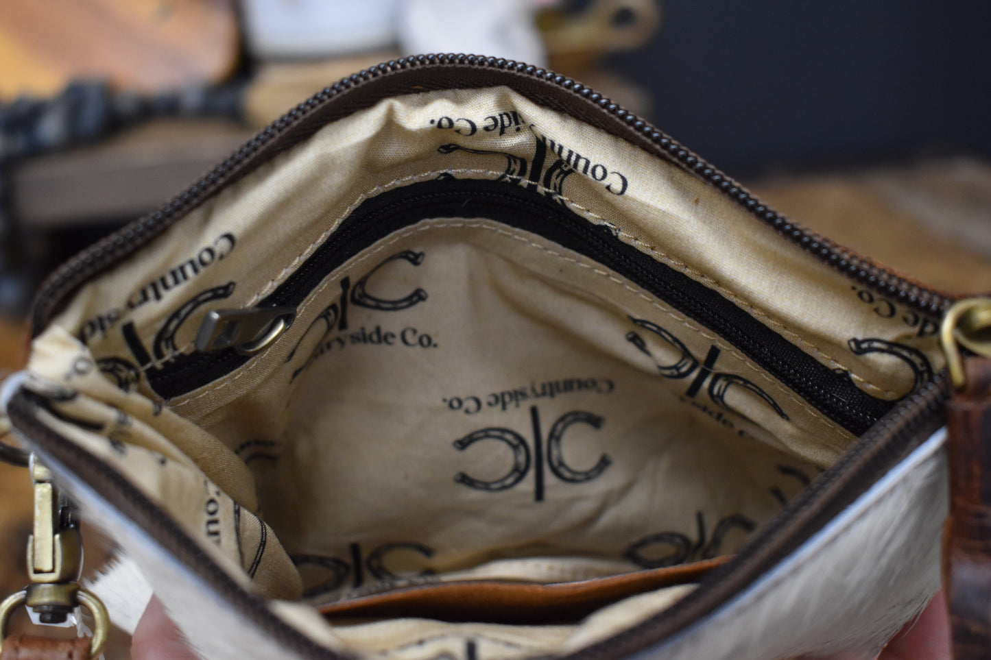 Cowhide & Leather Wristlet Bag