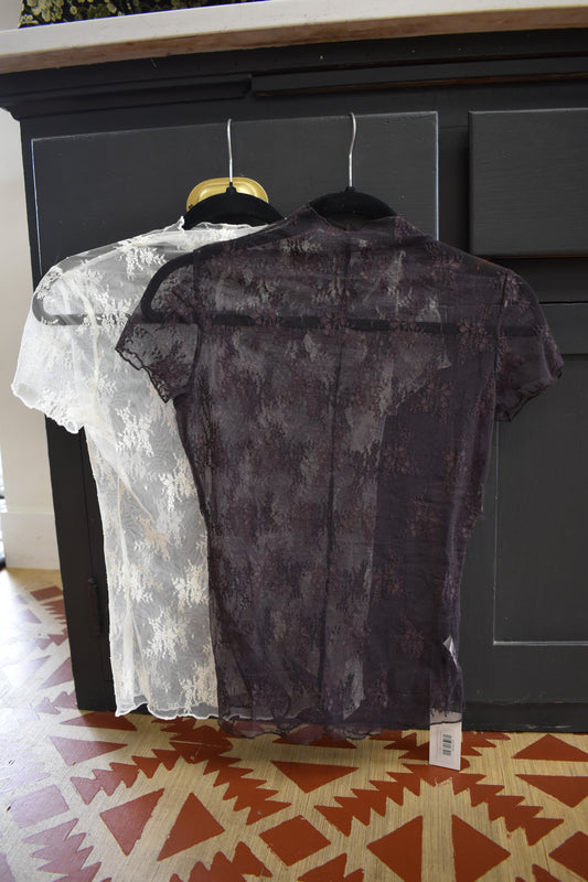 Floral Lace Mesh Short Sleeve
