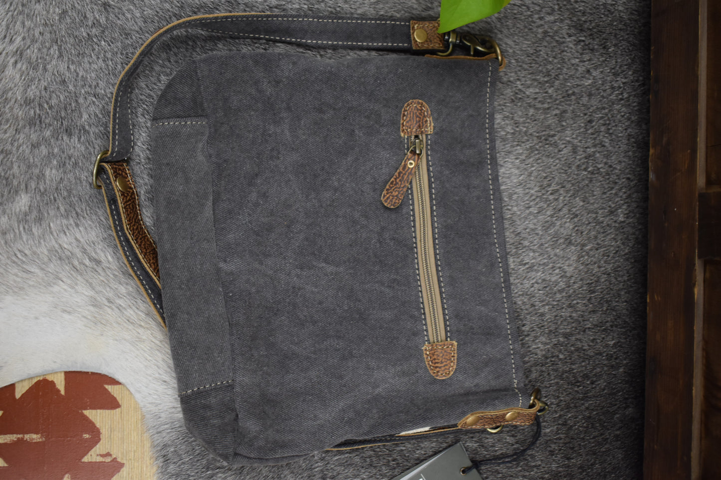 Charcoal Azure & Cowhide Crossbody