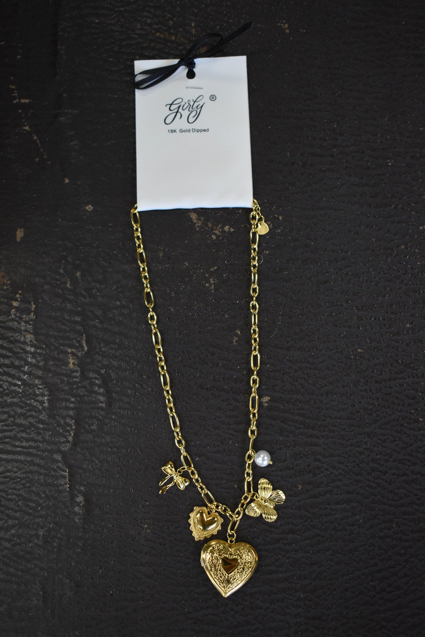 Gold Butterfly & Locket Charm Necklace