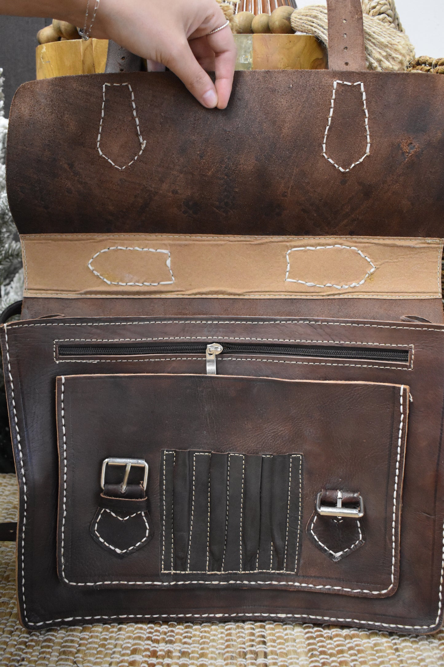 Tooled Leather Structured Briefcase