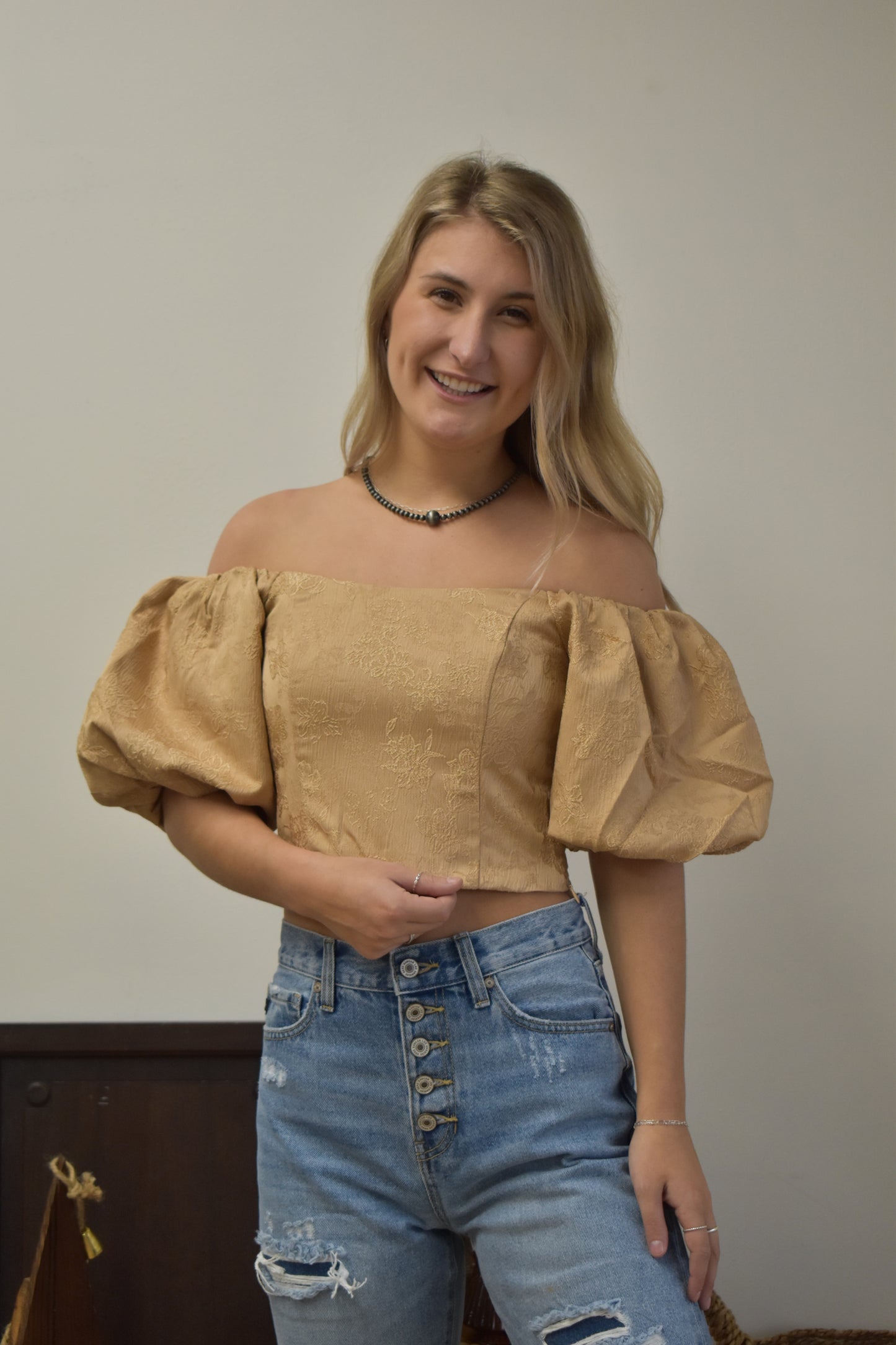 Mocha & Rose Puff-Sleeve Top