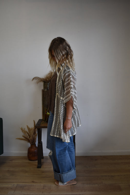 Mocha & Cream Boho Poncho Cardigan