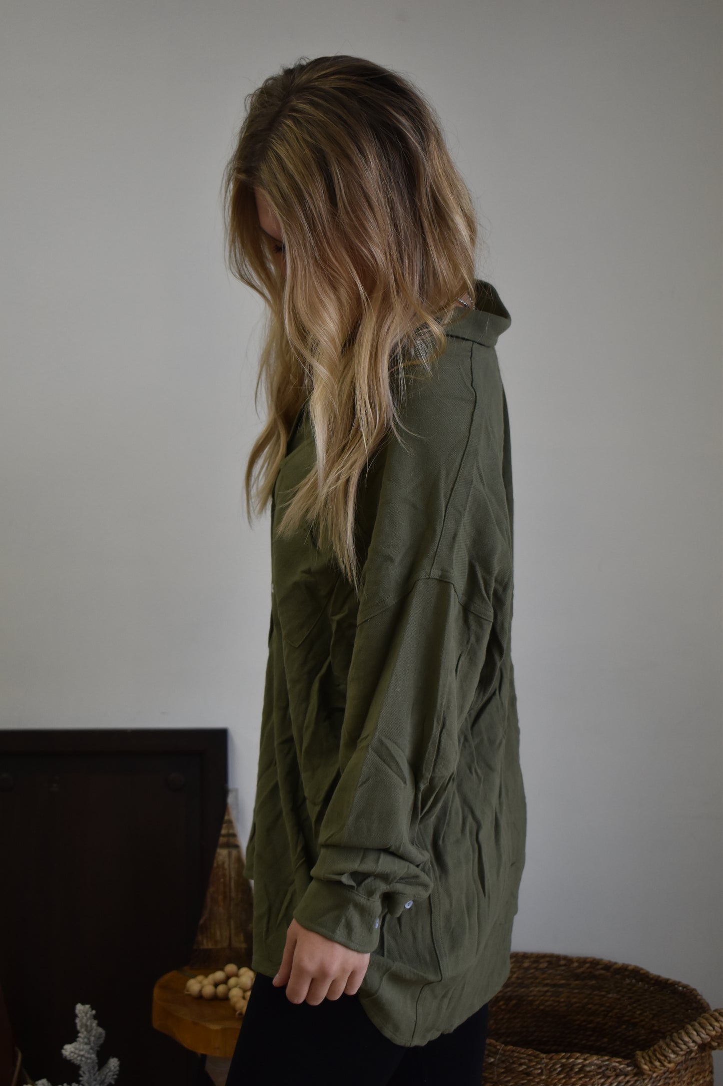 Oversized Olive Button-Up
