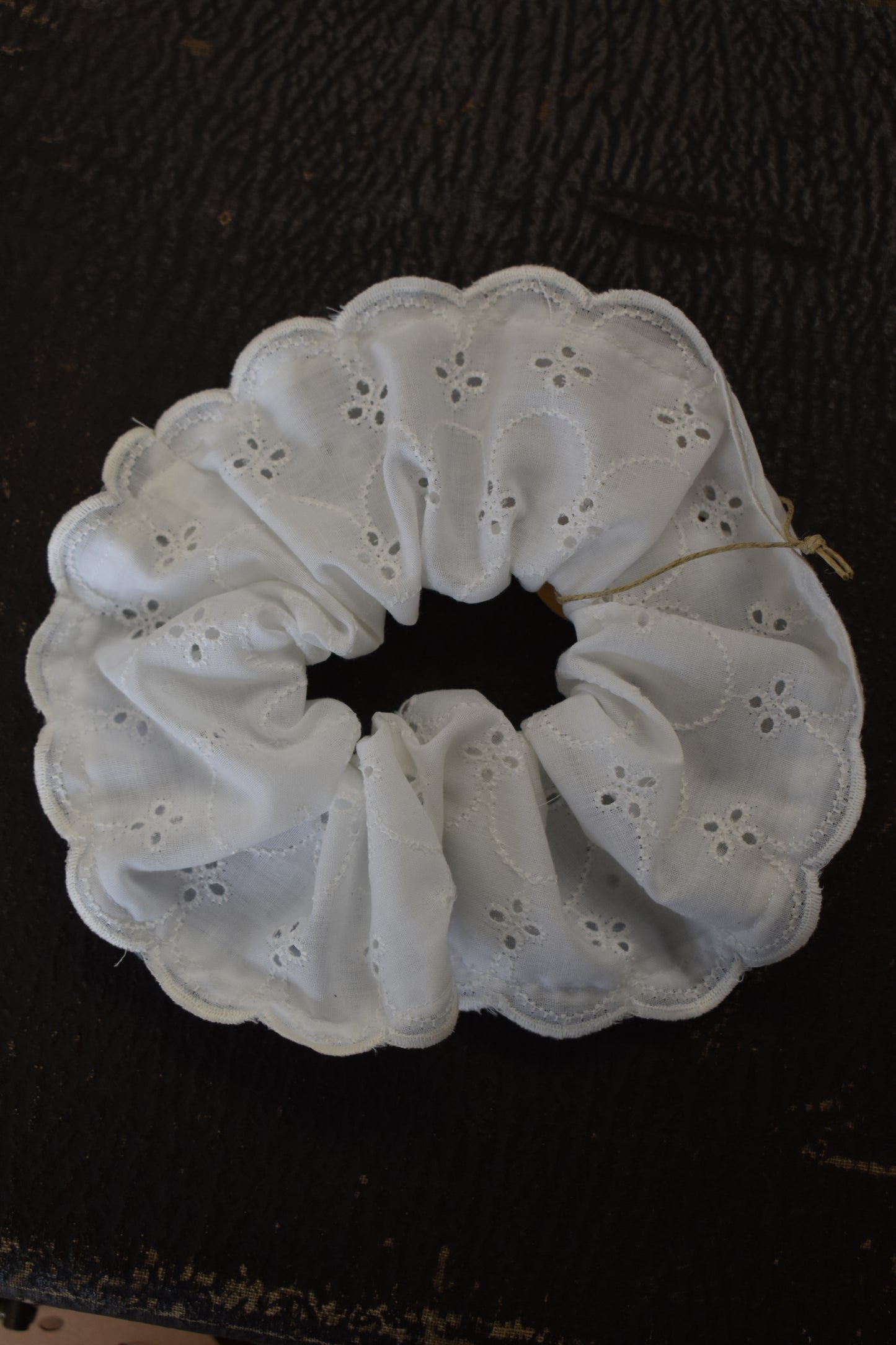 White Embroidered Scrunchie