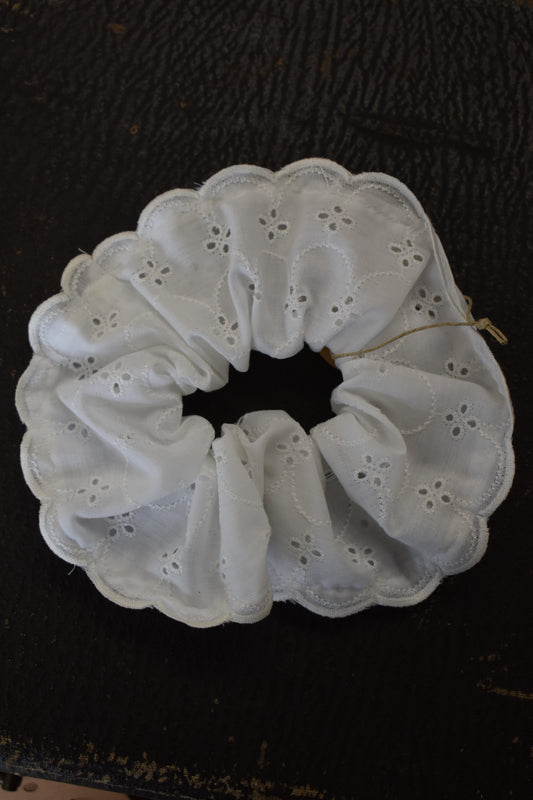 White Embroidered Scrunchie