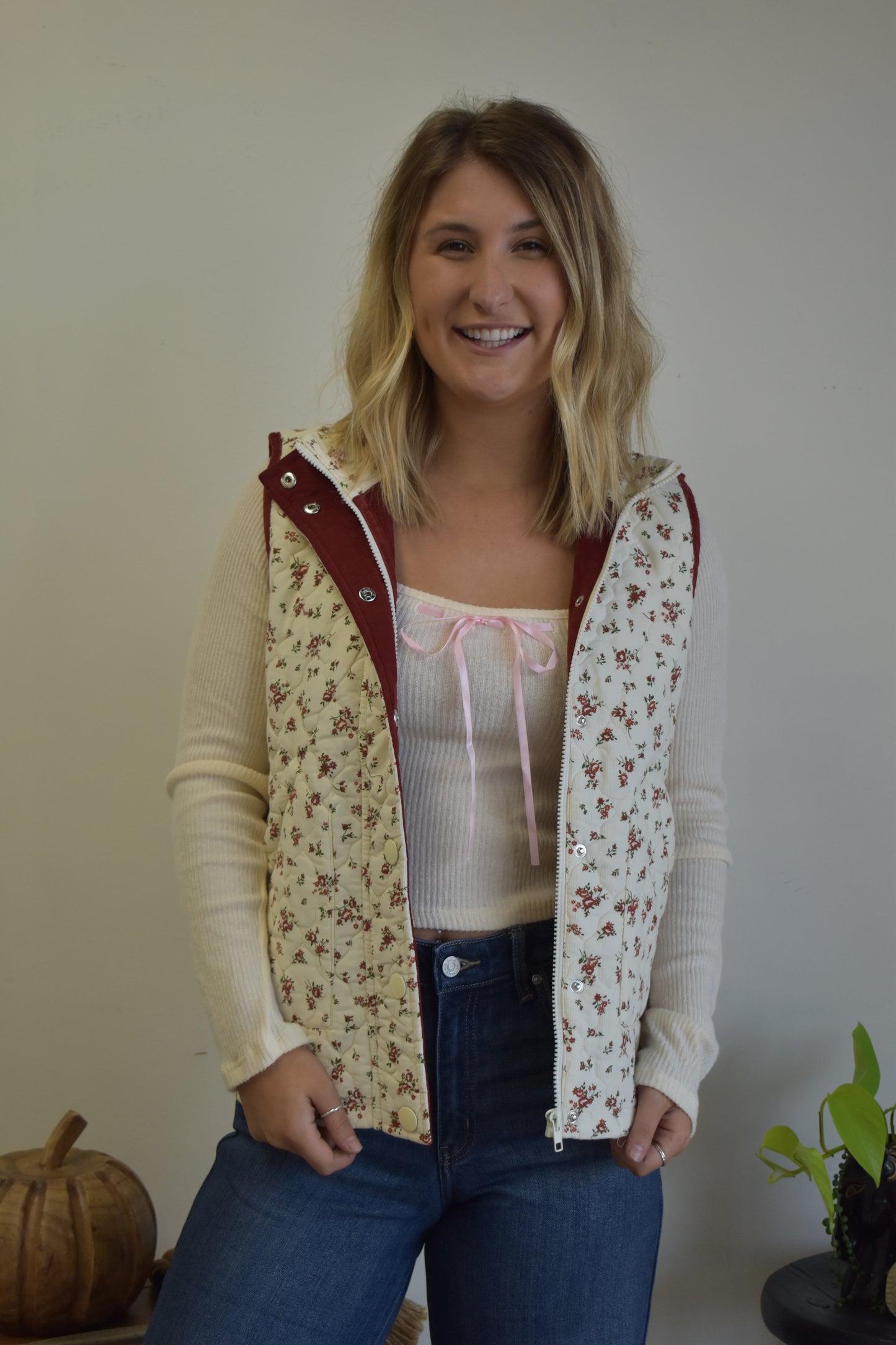 Cherry Floral Quilted Vest
