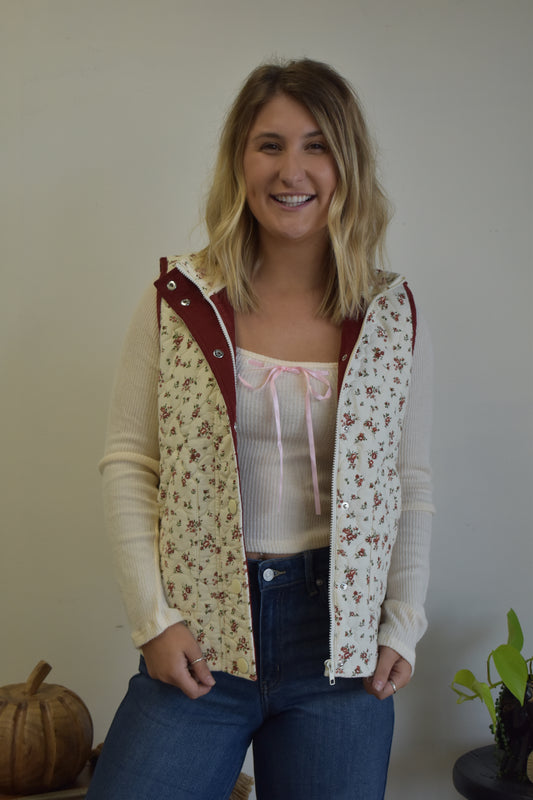 Cherry Floral Quilted Vest