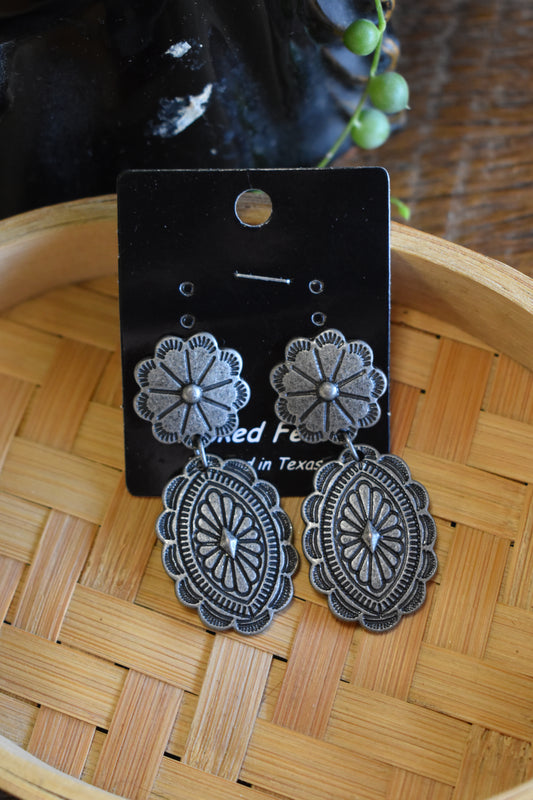 Antique Silver Oval Concho Earrings