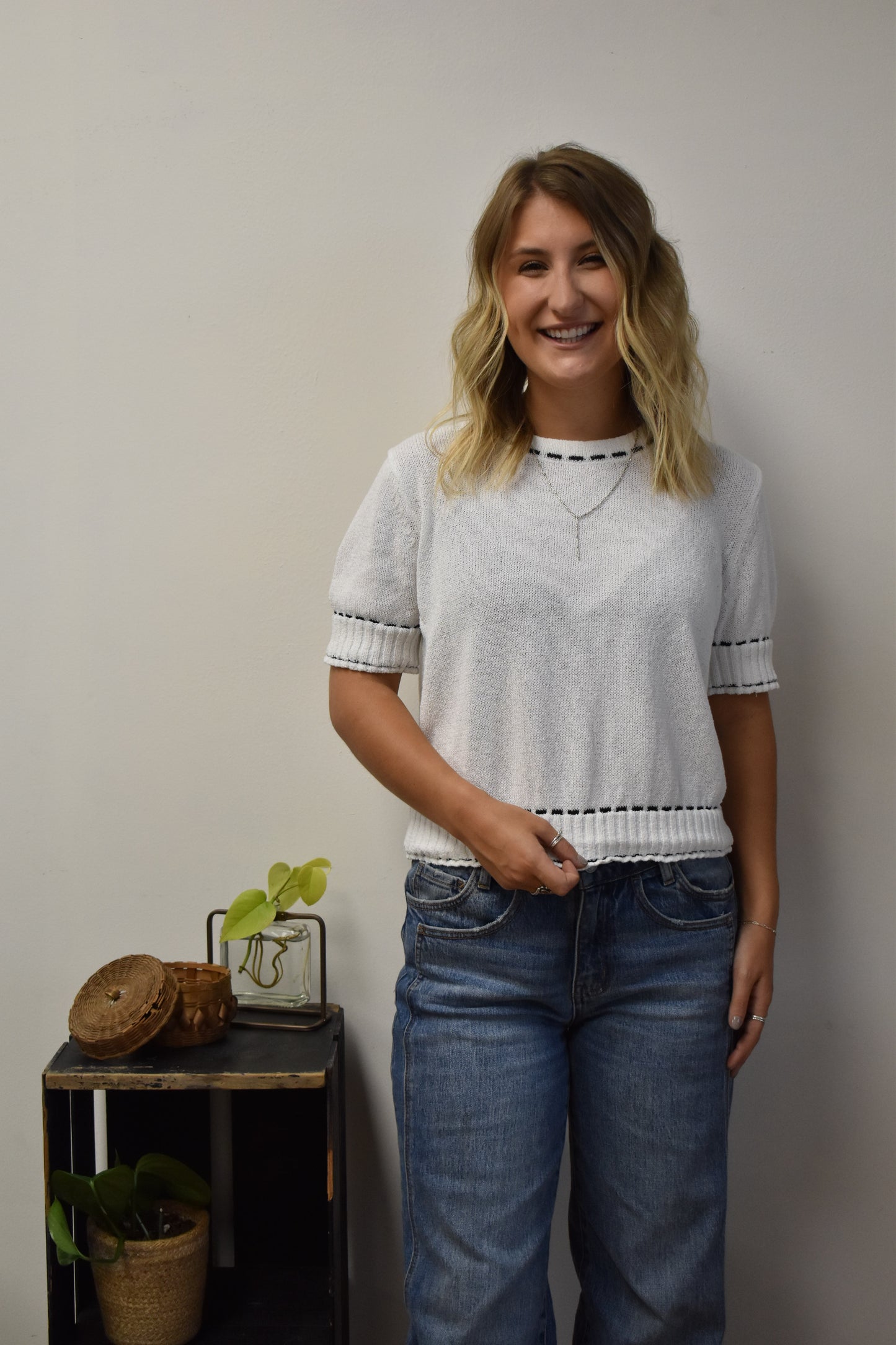 Saddle Stitch Short Sleeve Sweater