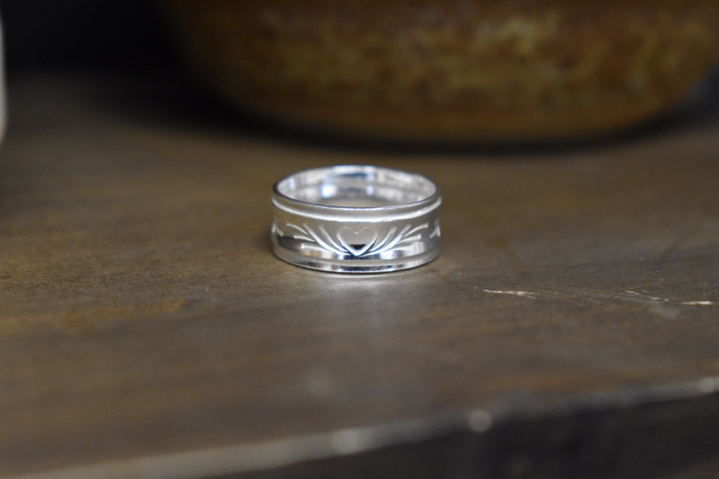 Sterling Silver Heart Stamped Ring