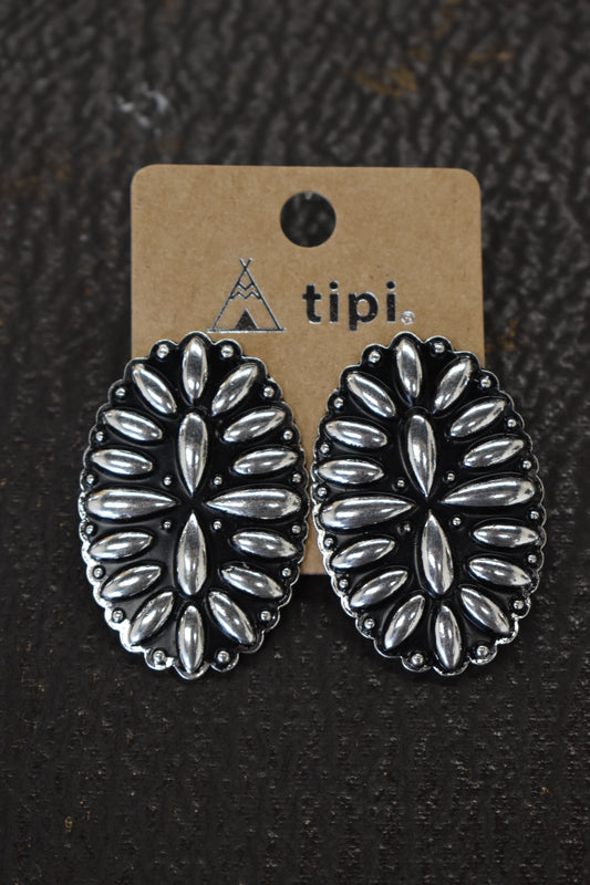 Midnight & Silver Oval Concho Earrings