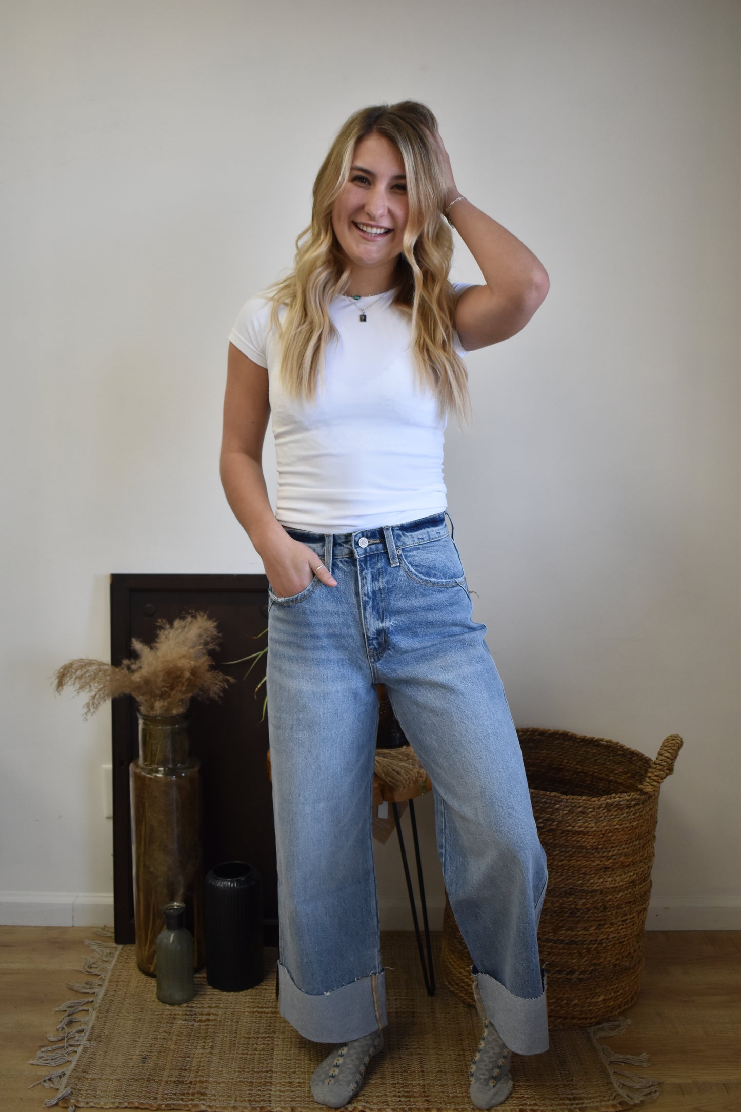 Light Washed Cropped Trousers