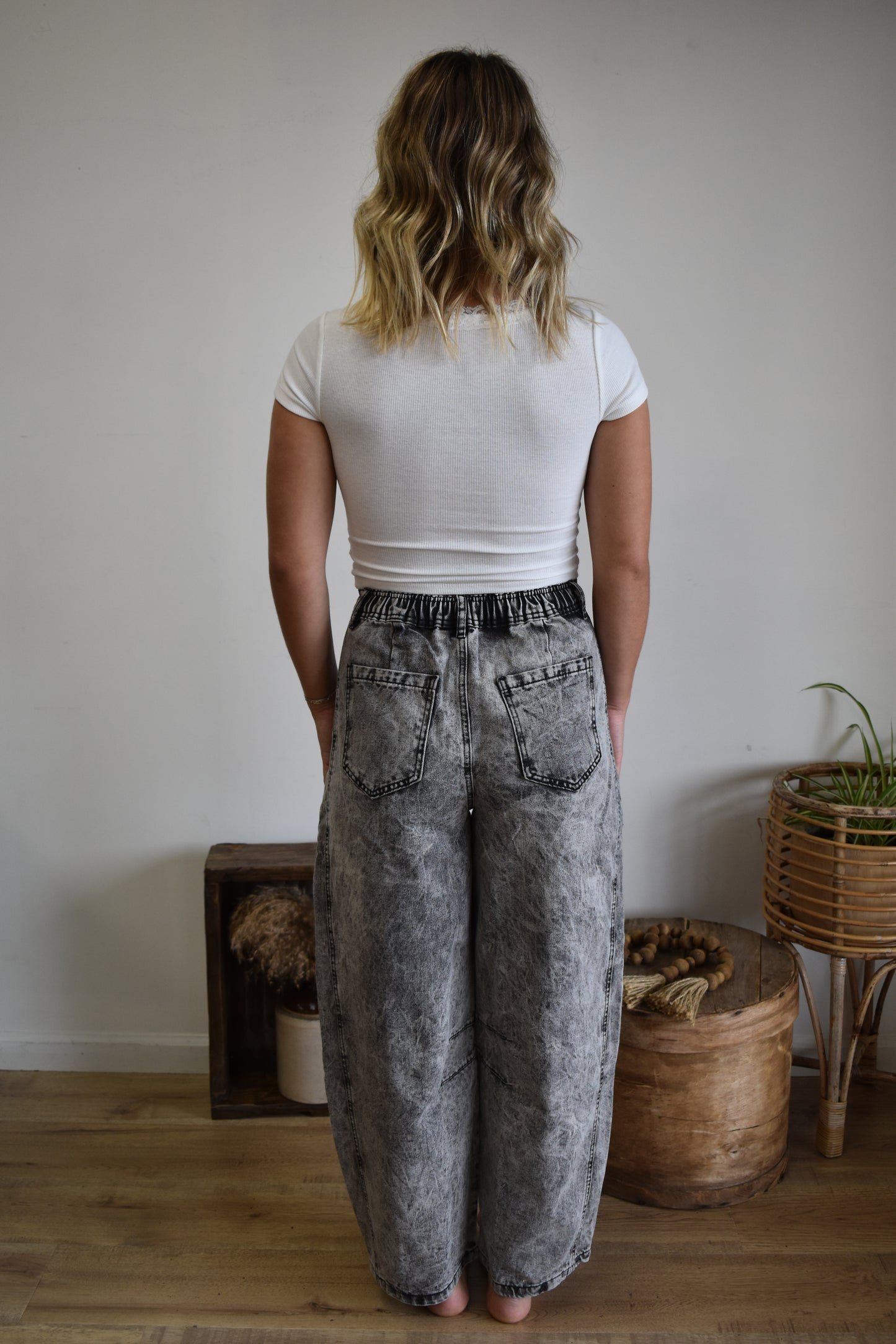Grey Denim Barrel Leg Jeans