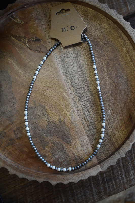 16” Navajo Pearl + White Stone Necklace
