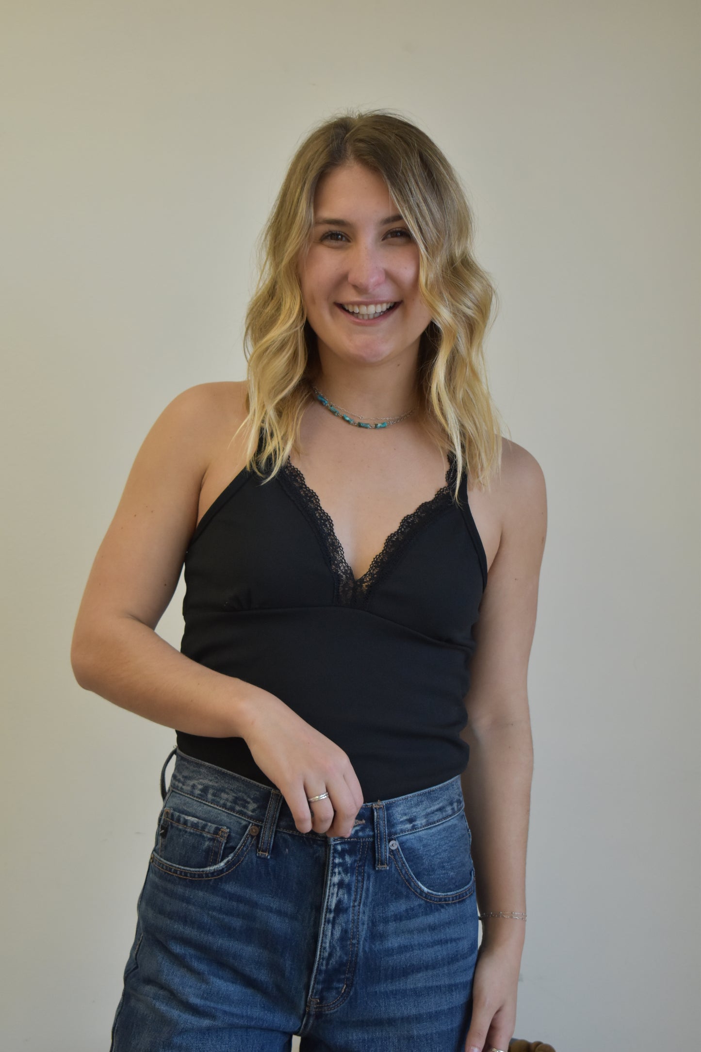 Black & Lace Trim Bodysuit