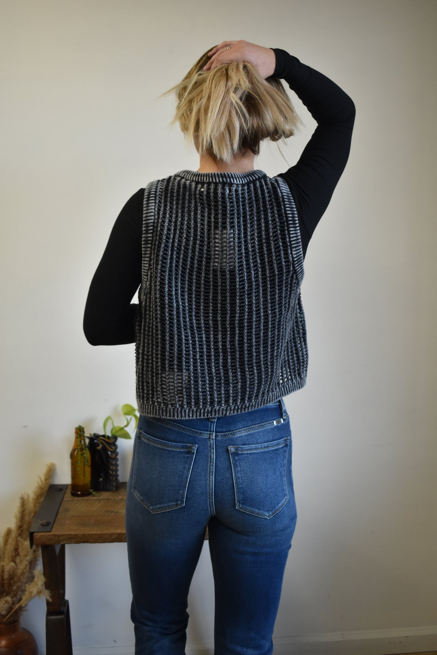 Black Waffle Throw-Over Vest