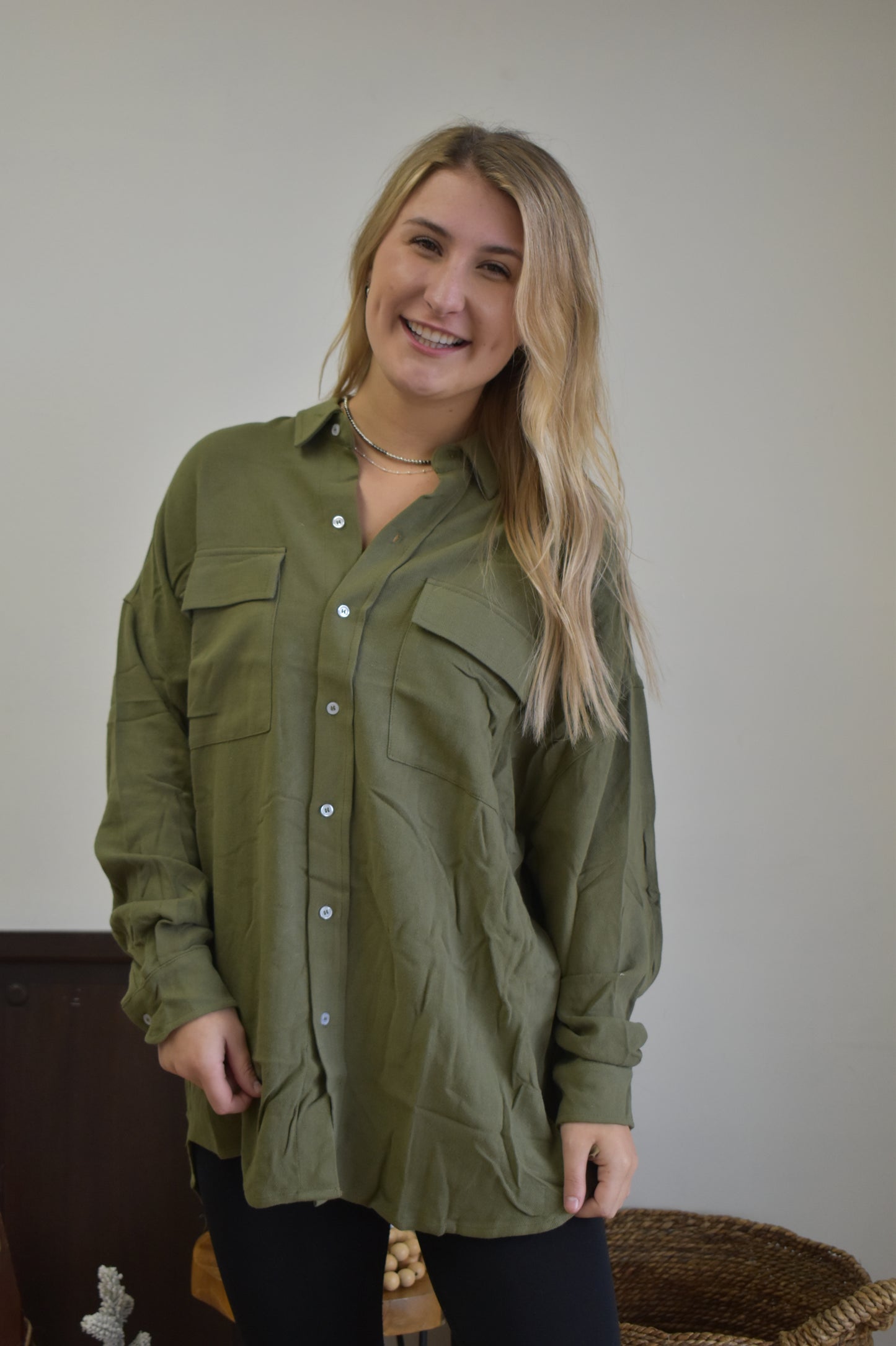 Oversized Olive Button-Up