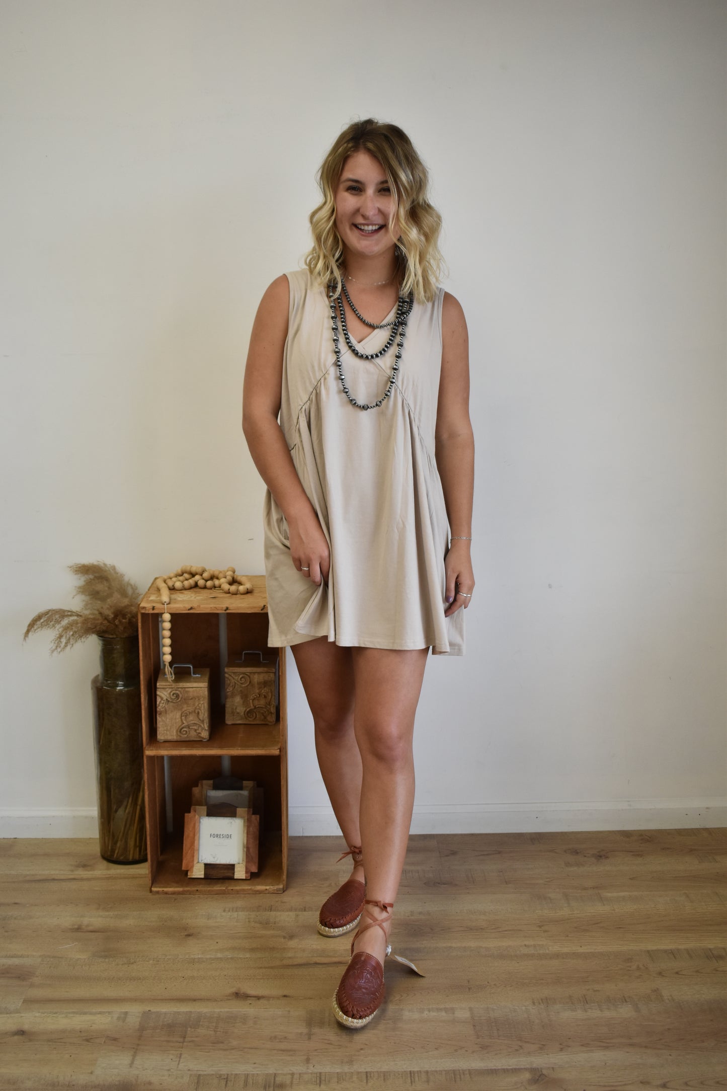Apricot Linen Ruched Dress