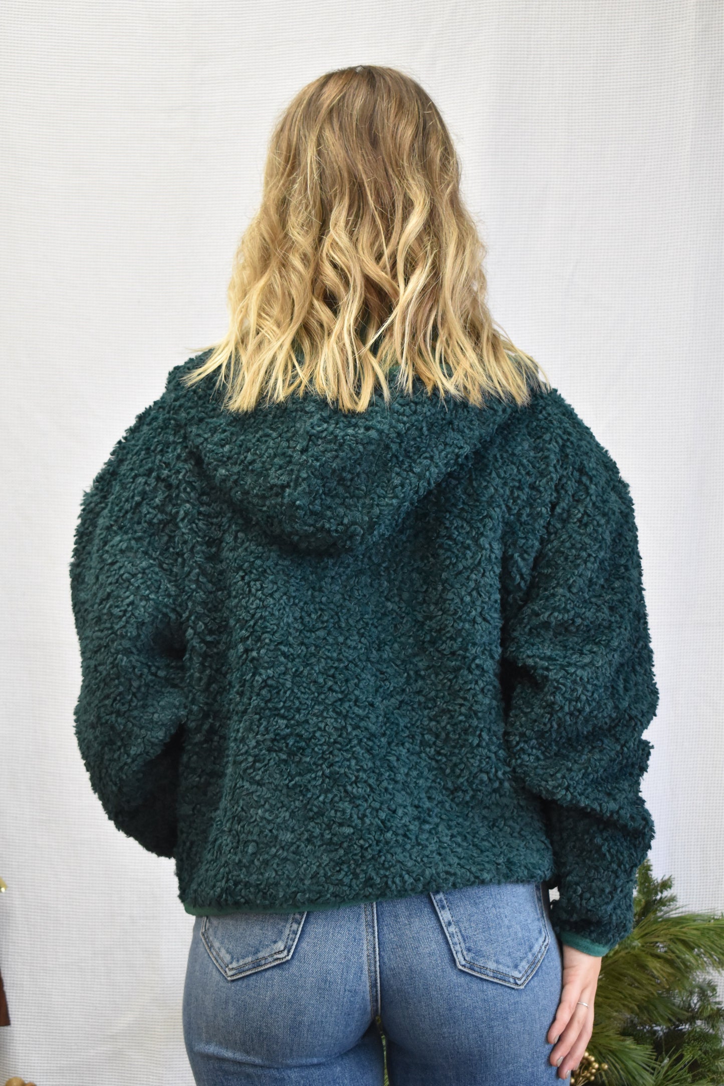 Hunter Green Hooded Sherpa Jacket