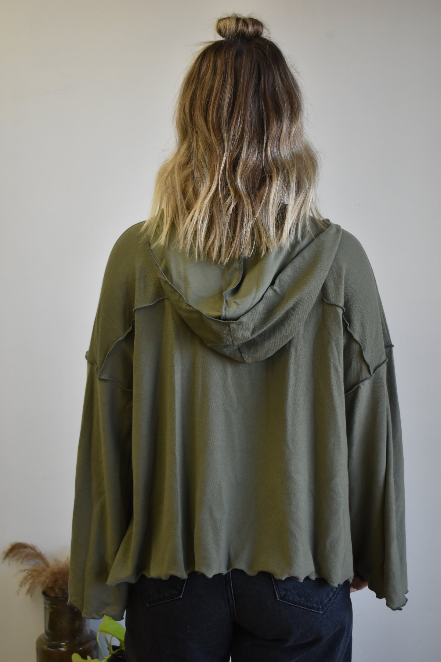 Bell Sleeve Olive Hooded Top