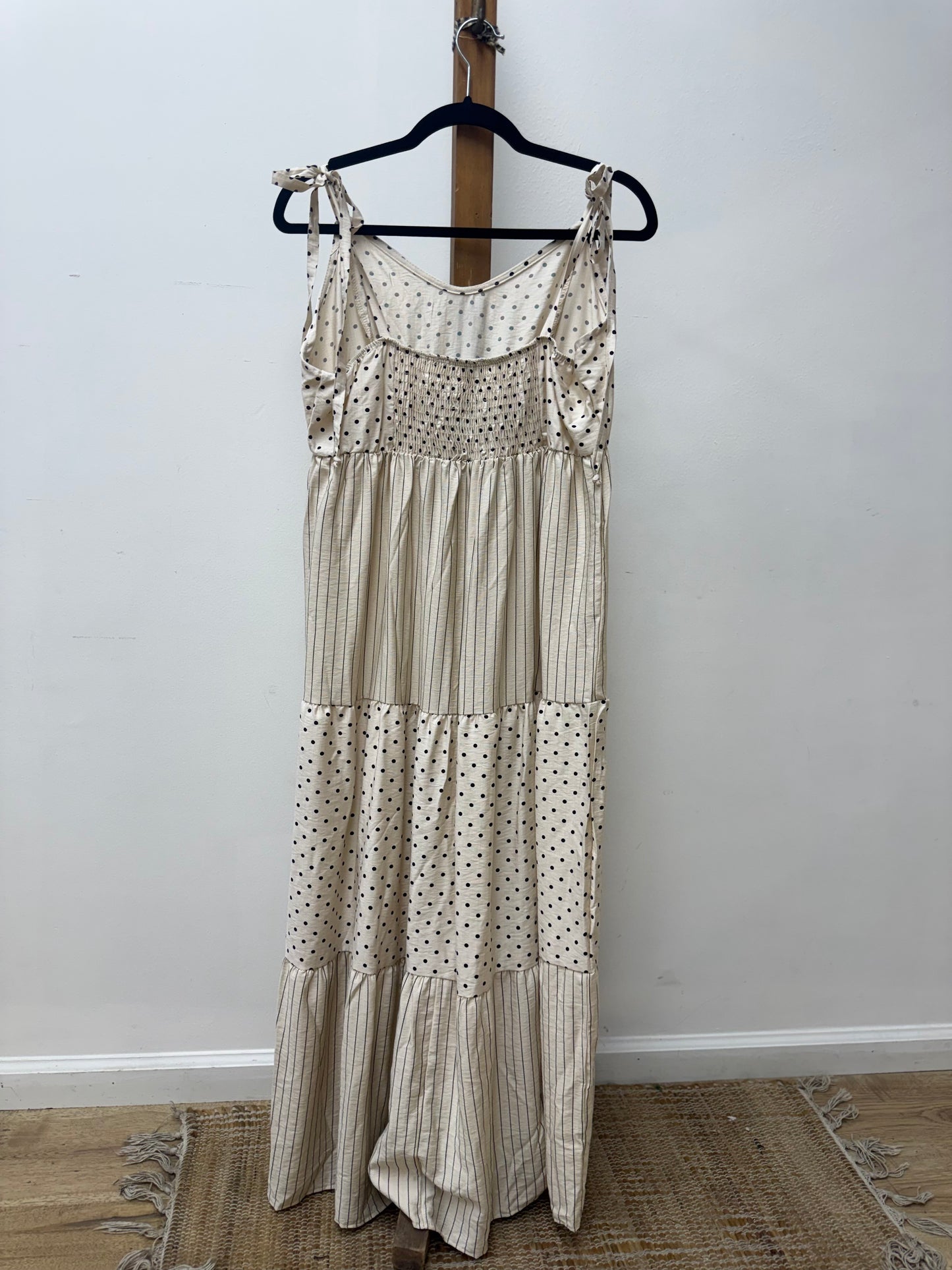 PLUS Tiered Polka Dot & Stripes Maxi Dress