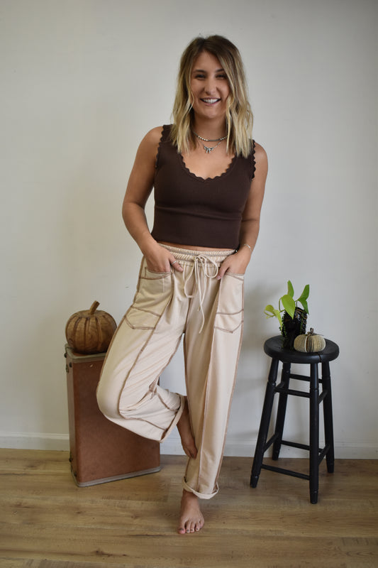 Cream Stitch Barrel Leg Joggers