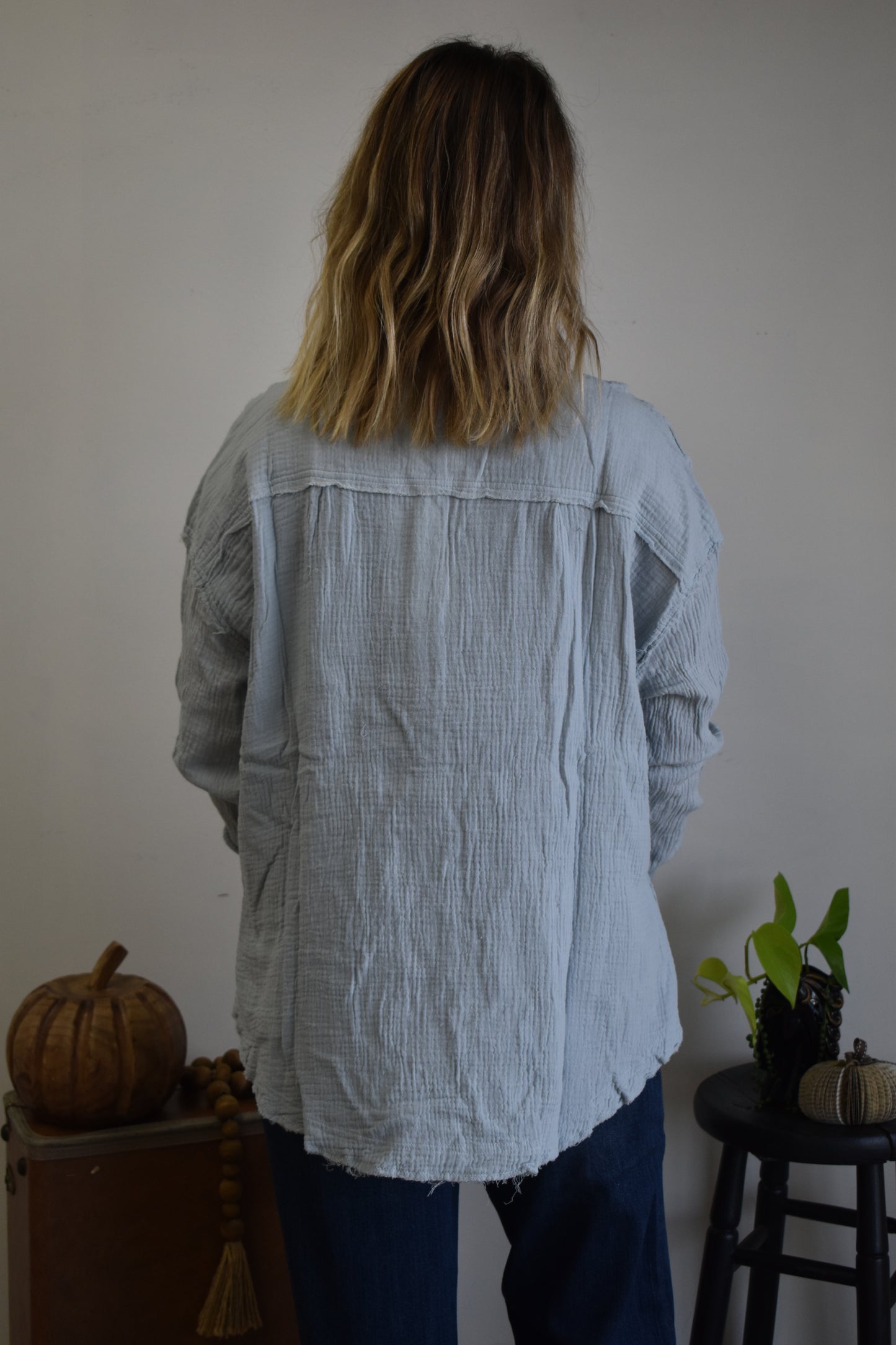 Slate Gauze Quarter Button Blouse