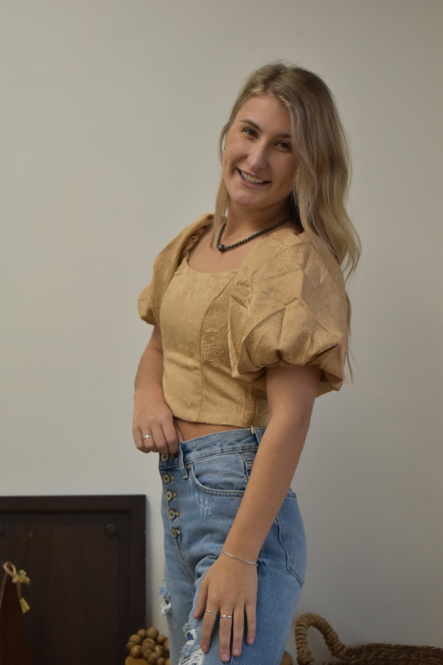 Mocha & Rose Puff-Sleeve Top