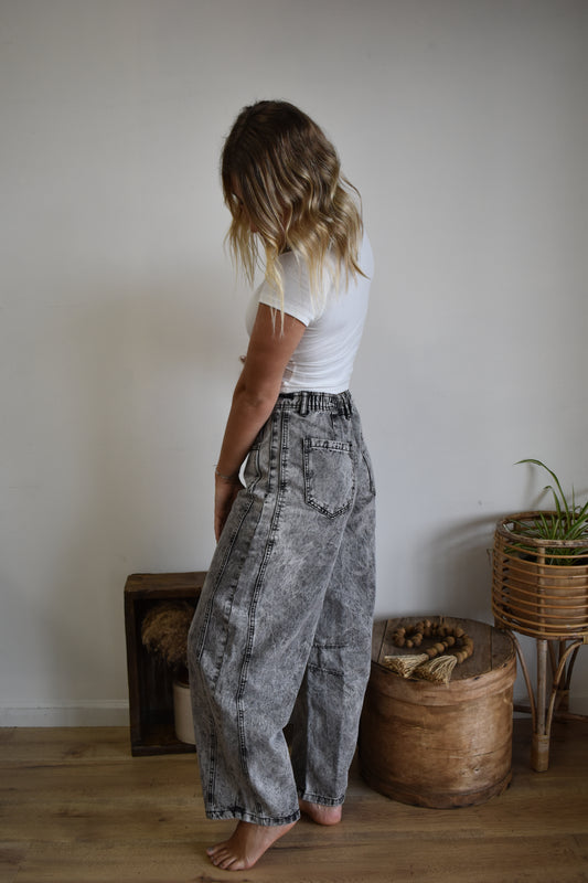 Grey Denim Barrel Leg Jeans