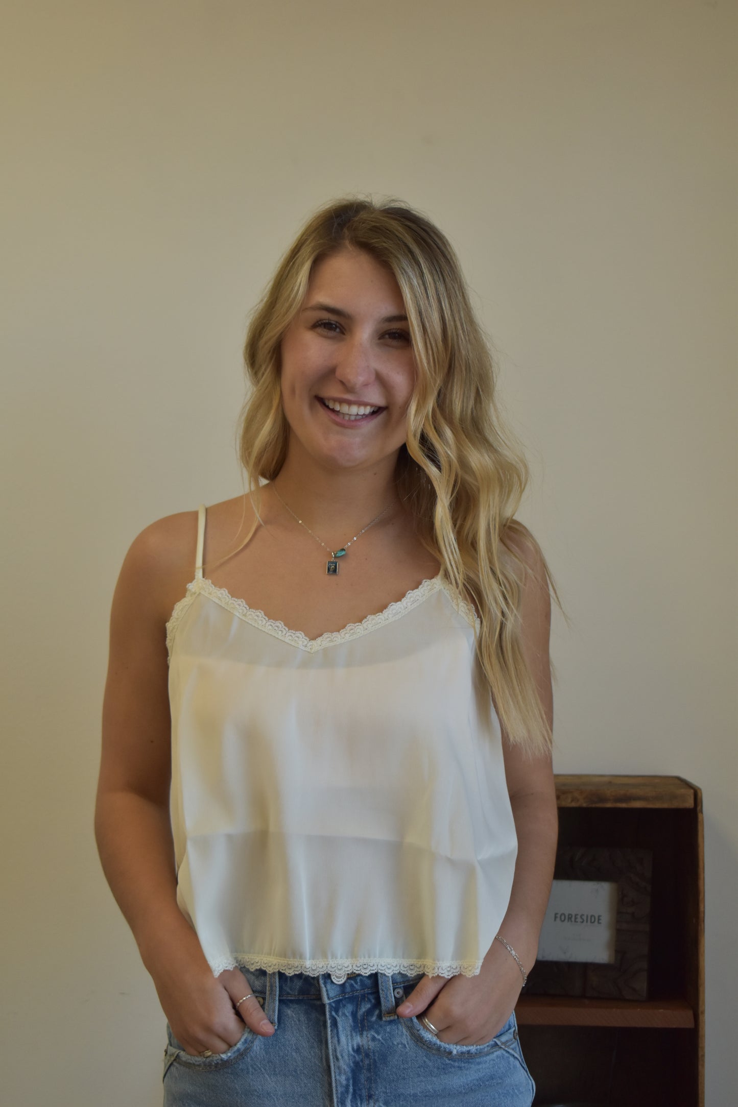 Ivory Lace Spaghetti Tank