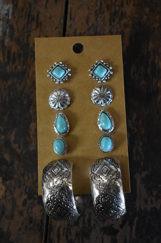 Silver & Turquoise 5-Pack of Earrings