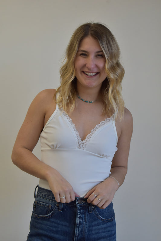 White & Lace Trim Bodysuit