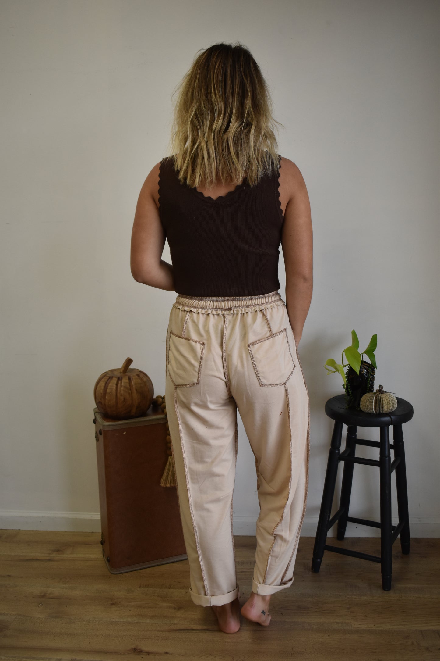 Cream Stitch Barrel Leg Joggers